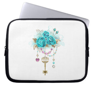 Housse Pour Ordinateur Portable Turquoise Roses with Keys