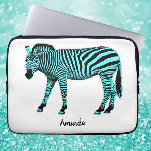 Housse Pour Ordinateur Portable Turquoise Zebra Electronics Bag w/ Your Name