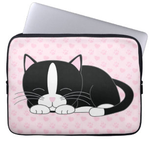 Housse Pour Ordinateur Portable Tuxedo Sleepy Chat {rose}
