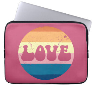 Housse Pour Ordinateur Portable Typographie D'Amour Rétro Sur Les Rayures De Couch