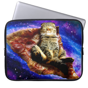 Housse Pour Ordinateur Portable Un chat spatial couché sur une pizza