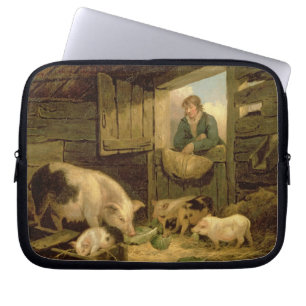 Housse Pour Ordinateur Portable Un garçon regardant dans une étable de porc, 179