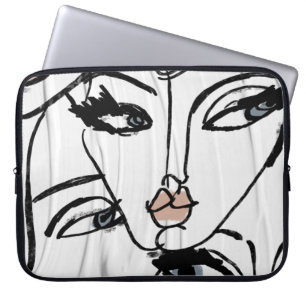 Housse Pour Ordinateur Portable Une ligne minimaliste de visages féminins