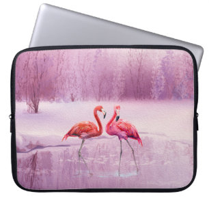 Housse Pour Ordinateur Portable Une paire de flamants roses se tient dans l'eau
