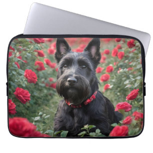 Housse Pour Ordinateur Portable "Une rose rouge pour le Terrier écossais noir"