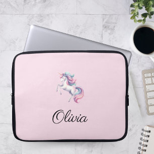 Housse Pour Ordinateur Portable Unicorn Cute Watercolor Nom personnalisé