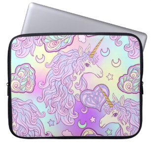 Housse Pour Ordinateur Portable Unicorne à crinière multicolore, arc-en-ciel papil