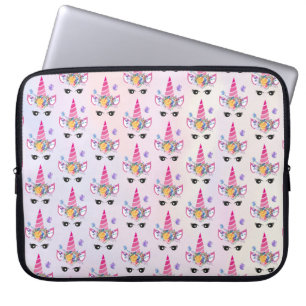Housse Pour Ordinateur Portable Unicorne tendance avec couronne et papillons flora