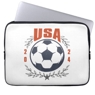 Housse Pour Ordinateur Portable USA Soccer Ball 2024 Stars & Laurel Wreath Vintage