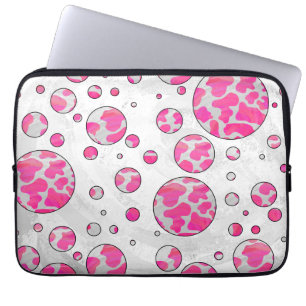 Housse Pour Ordinateur Portable Vache à pois Rose et Blanc