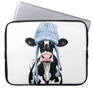 Housse Pour Ordinateur Portable Vache dans un casquette.