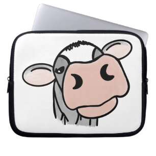 Housse Pour Ordinateur Portable vache de dessin animé noir blanc rose baiser gris