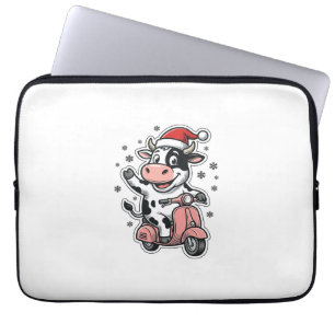 Housse Pour Ordinateur Portable Vache de Noël à scooter rose vintage vecteur_1