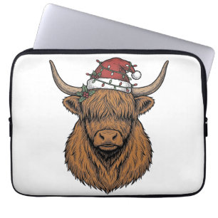 Housse Pour Ordinateur Portable Vache des Highlands de Noël Gravure Vintage Chapea