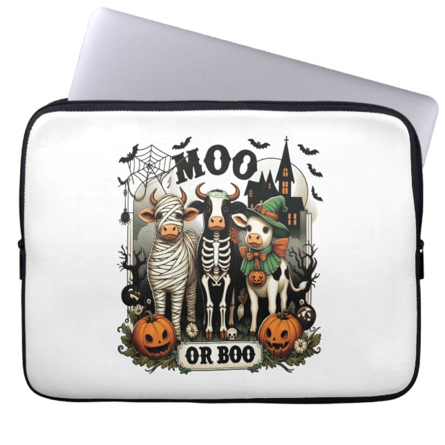 Housse Pour Ordinateur Portable Vache d'Halloween Moo ou Boo (Devant)