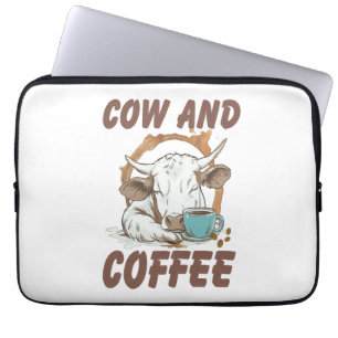 Housse Pour Ordinateur Portable Vache et café, Fille occidentale drôle