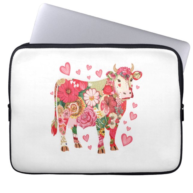 Housse Pour Ordinateur Portable Vache florale, Vache mignonne Design (Devant)