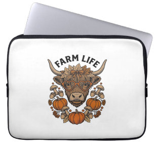 Housse Pour Ordinateur Portable Vache Highland d'automne avec lunettes en forme de