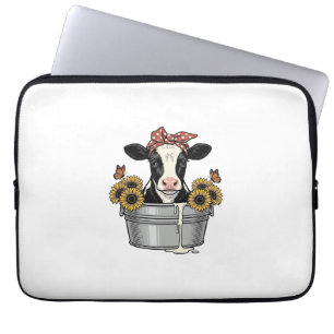 Housse Pour Ordinateur Portable Vache vintage dans une baignoire Tournesol Papillo