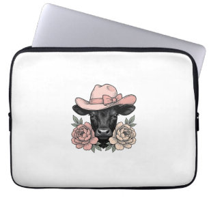 Housse Pour Ordinateur Portable Vachette Cowgirl Rose avec Pivoines Vintage Vector