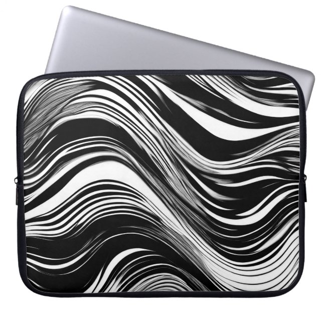 Housse Pour Ordinateur Portable Vague noire et blanche Abstraite (Devant)