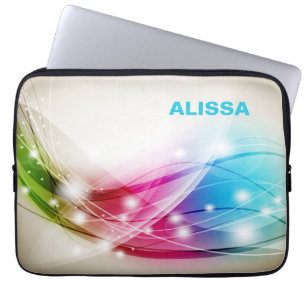 Housse Pour Ordinateur Portable Vagues Colorées Fond Beige Monogramme
