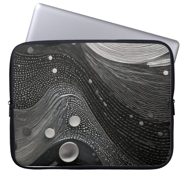 Housse Pour Ordinateur Portable vagues noires et blanches de luxe (Devant)