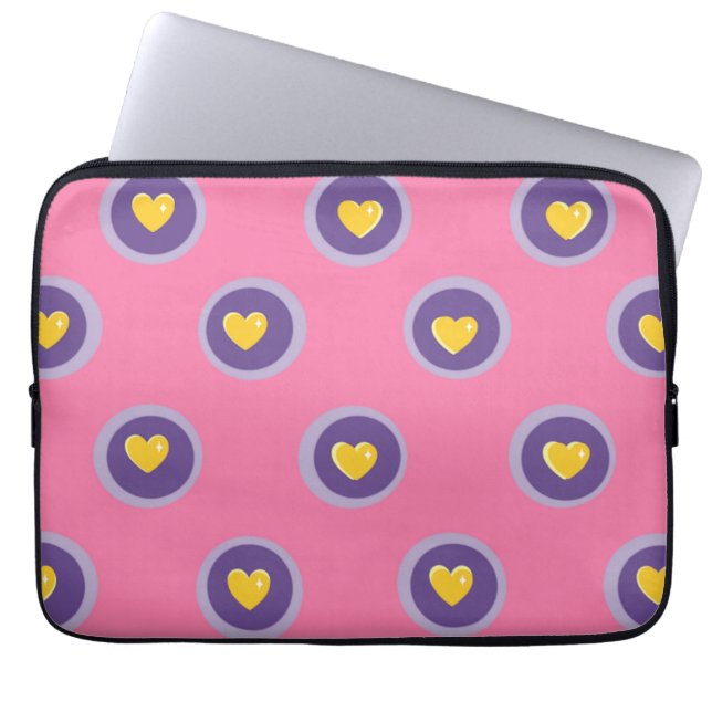 Housse Pour Ordinateur Portable Valentine Heart Pattern with Circles – Cute Pink (Devant)