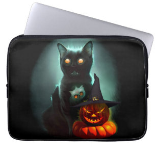Housse Pour Ordinateur Portable Vampire Chat et Assistant Citrouille Halloween Sur