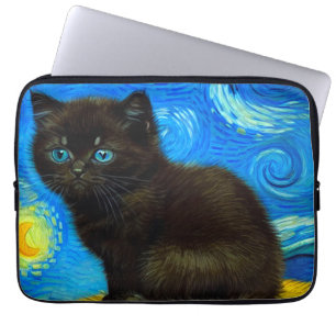 Housse Pour Ordinateur Portable Van Gogh Style Starry Night Cat