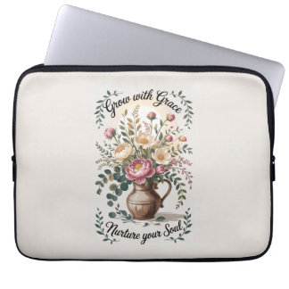 Housse Pour Ordinateur Portable Vase avec florale grandit avec citation de grâce