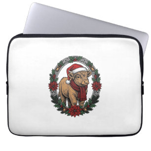 Housse Pour Ordinateur Portable Veau de Noël Vintage Gravure Fête T-Shirt