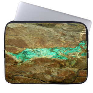 Housse Pour Ordinateur Portable Veine naturelle de turquoise dans la pierre brune