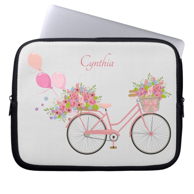 Housse Pour Ordinateur Portable Vélo floral rose Whimsical Personnalisé (Devant)