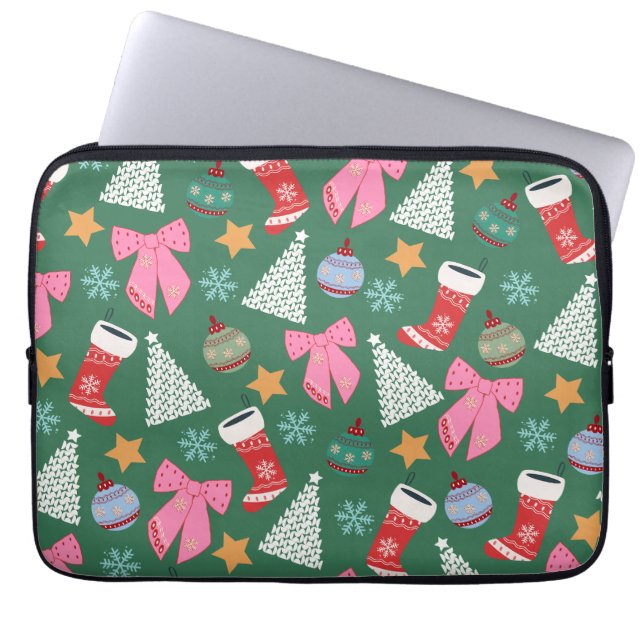 Housse Pour Ordinateur Portable Vert Noël mignon (Devant)