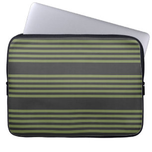 Housse Pour Ordinateur Portable Vert olive et charbon de bois cinq bandes motif