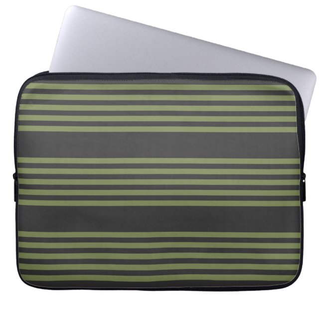 Housse Pour Ordinateur Portable Vert olive et charbon de bois cinq bandes motif (Devant)