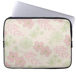 Housse Pour Ordinateur Portable Vert rose beige rétro Y2K les années 70 Fleur Moti
