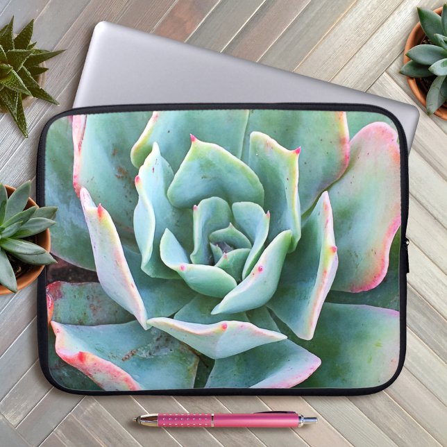 Housse Pour Ordinateur Portable Vert rose Cactus Succulent Photo Bold Style élégan (Créateur téléchargé)