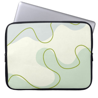Housse Pour Ordinateur Portable Vert sage et crème Abstrait Boho Liquide Tourbillo