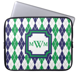 Housse pour ordinateur portable verte Argyle
