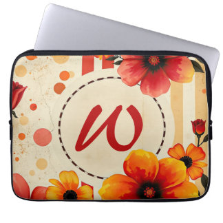 Housse Pour Ordinateur Portable Vibrant Floral Aquarelle désaffectée Chic Monogram