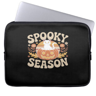 Housse Pour Ordinateur Portable Vintage 90s Chat Citrouille Halloween rétro floral