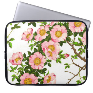 Housse Pour Ordinateur Portable Vintage fleurs de cerises japonaises, rose et or