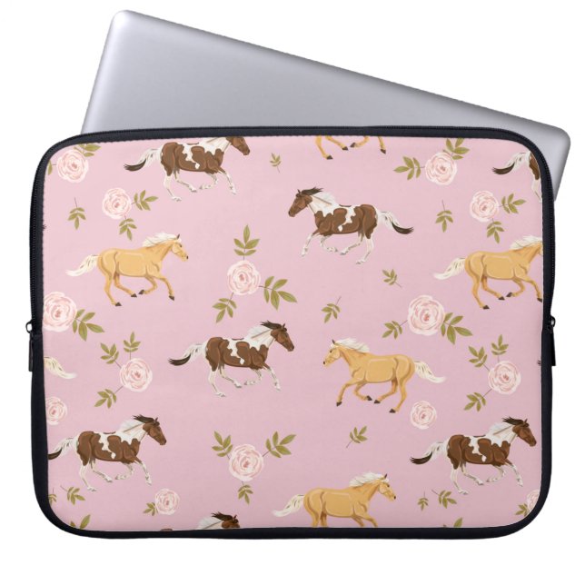Housse Pour Ordinateur Portable Vintage Floral Horse Motif (Devant)