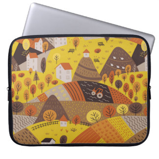 Housse Pour Ordinateur Portable Vintage motif sans soudure du village d'automne la