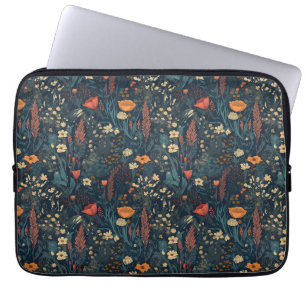 Housse Pour Ordinateur Portable Vintage, rétro, floral, champ de fleur sauvage