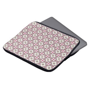 Housse Pour Ordinateur Portable Vintage rose rouge Barcelone Carreaux Fleur Ribbon