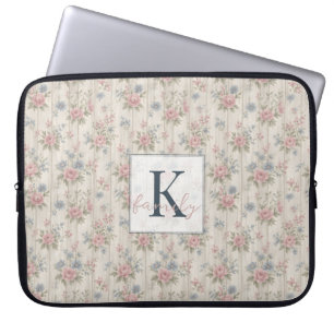 Housse Pour Ordinateur Portable Vintage Rustique Shabby Chic Floral sur Bois Maiso