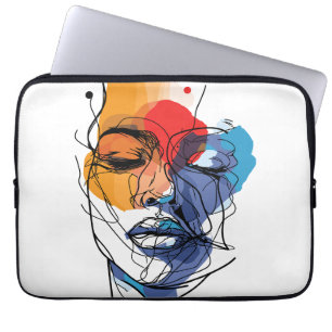 Housse Pour Ordinateur Portable Visage artistique abstrait en lignes fluides